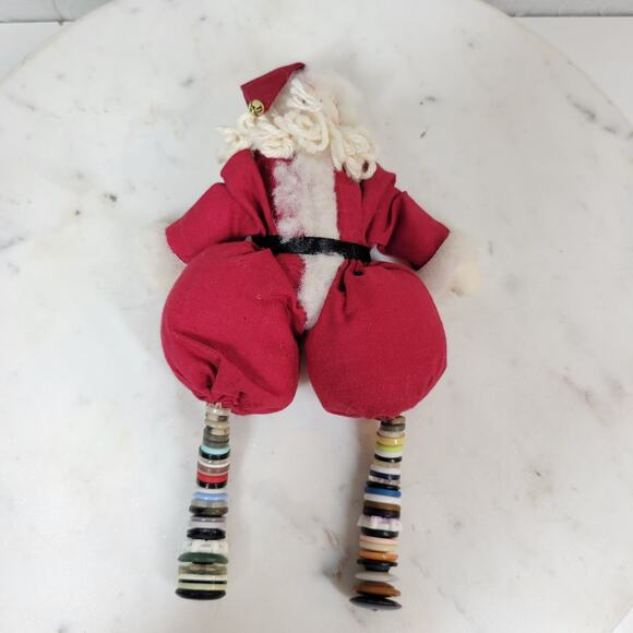 VINTAGE Rustic Santa with Button Legs 9" Christmas Holiday Plush Stuffed Decor - Picture 11 of 13